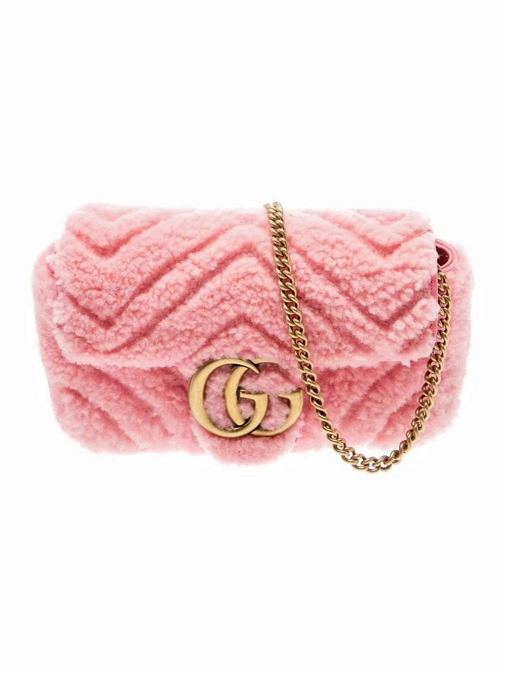 Gucci GG Marmont Matelassé Super Mini Shoulder Bag Shearling Pink Shoulder Bag